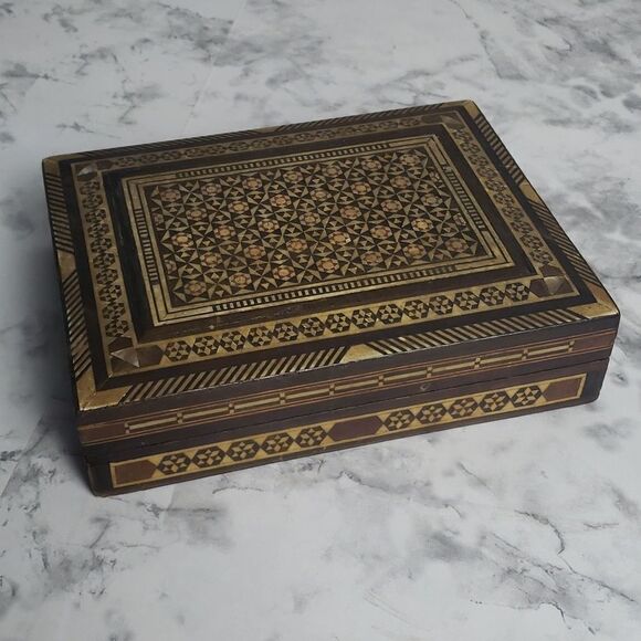Vintage Middle Eastern Inlay Mosaic Wooden Box - Picture 2 of 12